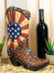 Rustic Western American Flag Turquoise Gems Tooled Scroll Cowboy Boot Vase Decor