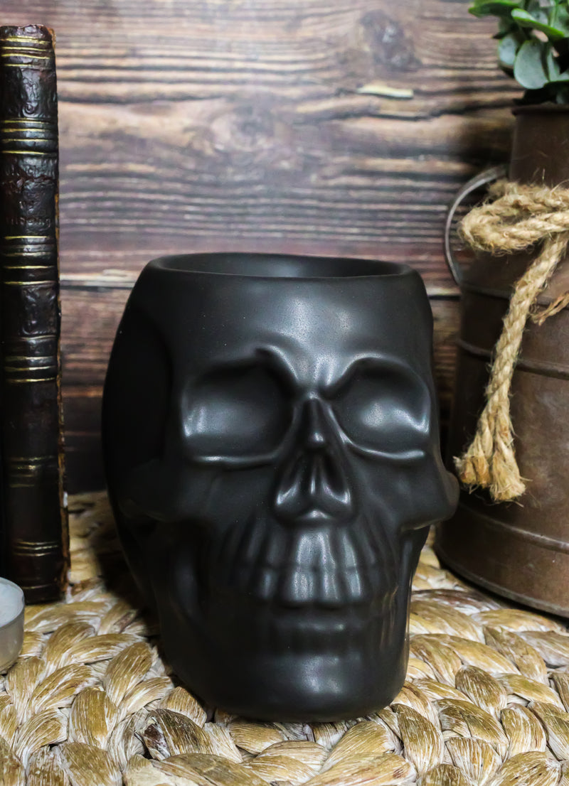 Matte Black Gothic Skull Skeleton Ceramic Votive Candle Essential Oil Warmer