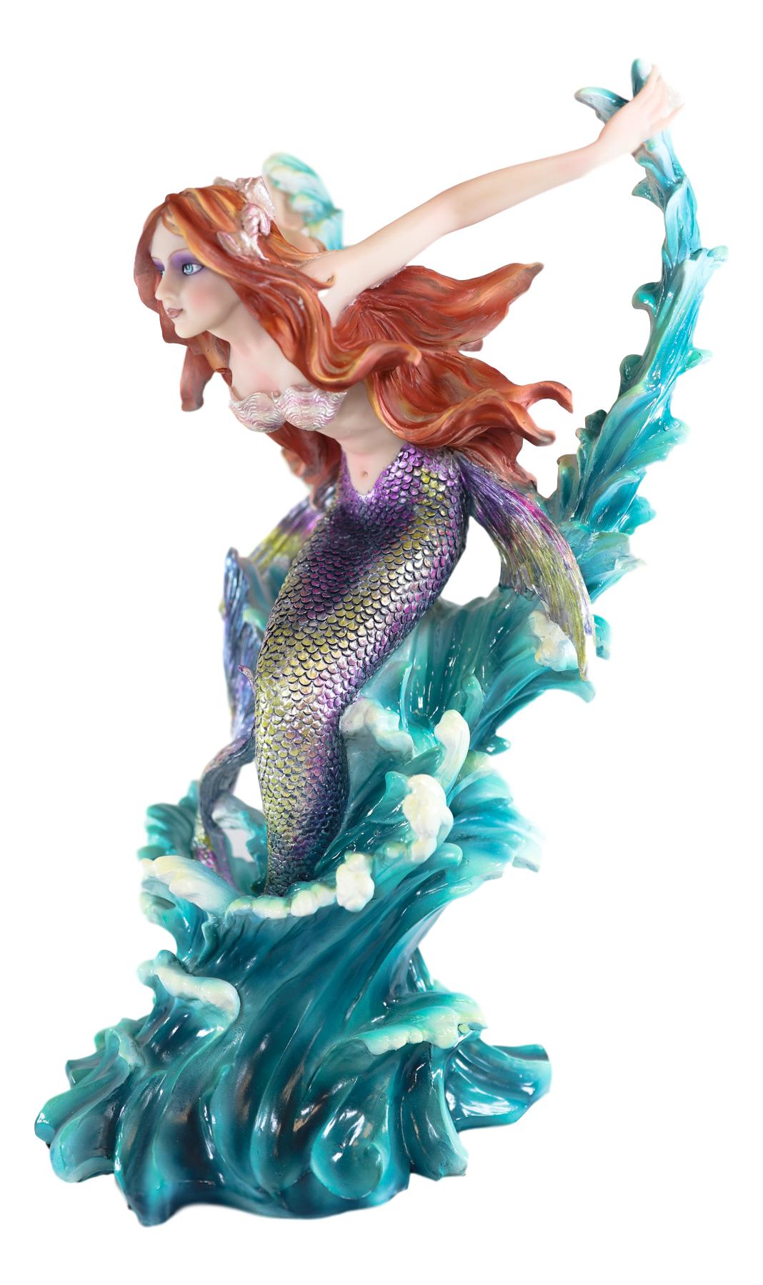 Ebros Large Nouveau Nautical Iris Tail Mermaid Surfing Ocean Waves Statue 17"H
