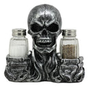 Ebros Gothic Day Of The Dead Grinning Skull Salt And Pepper Shakers Holder Figurine Set 6.25" Long Fantasy Kitchen Decor Statue