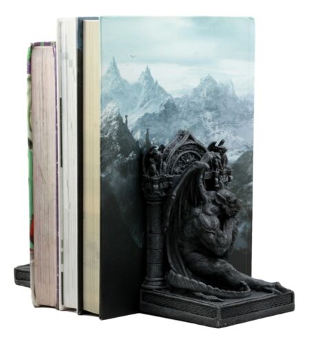 Medieval Age Gothic Sculptural The Thinker Gargoyle Bookends Figurine Set 6.25"H