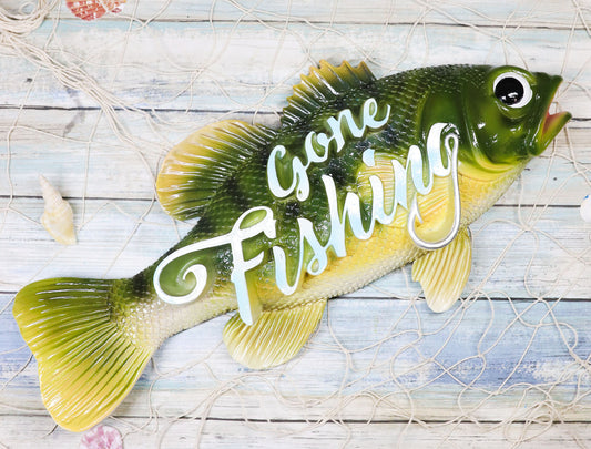 Ebros Southwest Nautical Gone Fishing  Sea Bass Fish Hanging Wall Plaque 16.75"L - Ebros Gift
