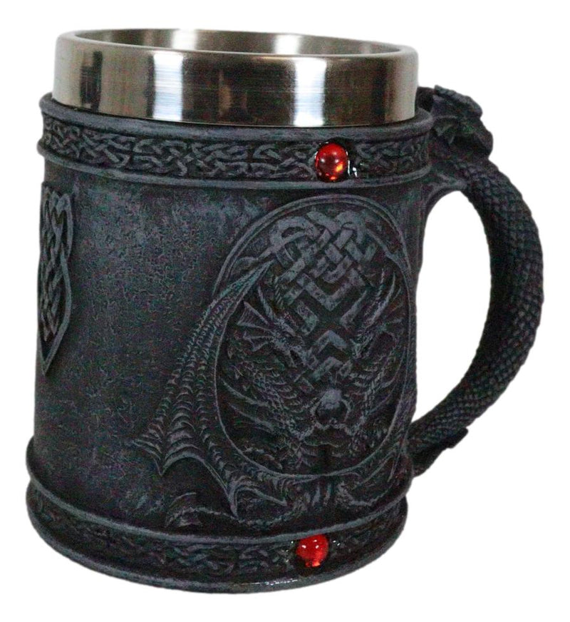 Celtic Knotwork Dragon Lair Serpentine Drake With Red Gems Coffee Drink Cup Mug