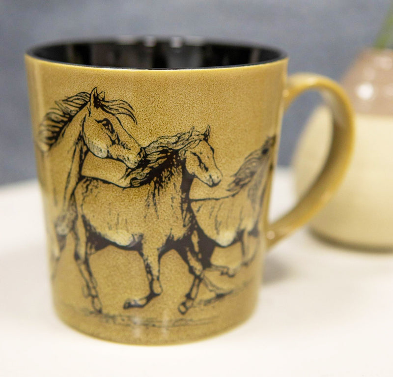 Ebros Rustic Western Wild Running Horses Abstract Art Coffee Tea Drinking Mug