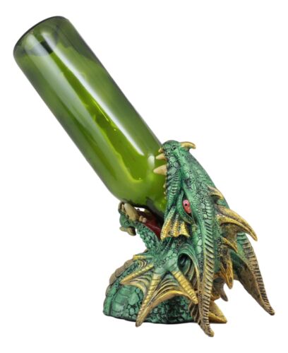 Ebros Green Grendel Dragon Head Wine Bottle Holder Serpent Of Fire Decorative Figurine - Ebros Gift