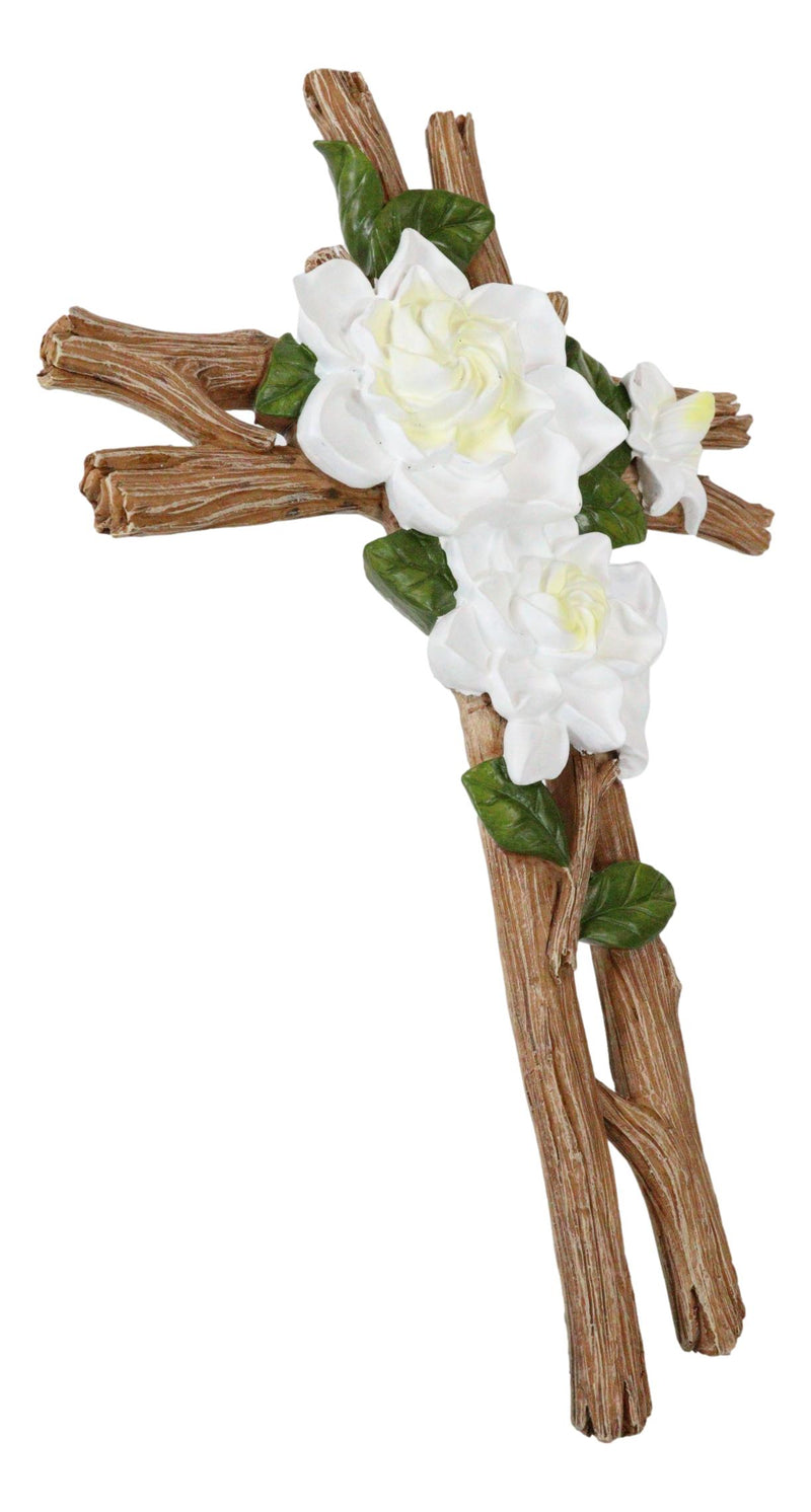 Rustic Western White Magnolia Flowers On Faux Wooden Branches Sympathy Wall Cros