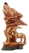 Faux Wood Three Howling Wolves Rocky Wildlife Scene Statue Timber Wolves Decor