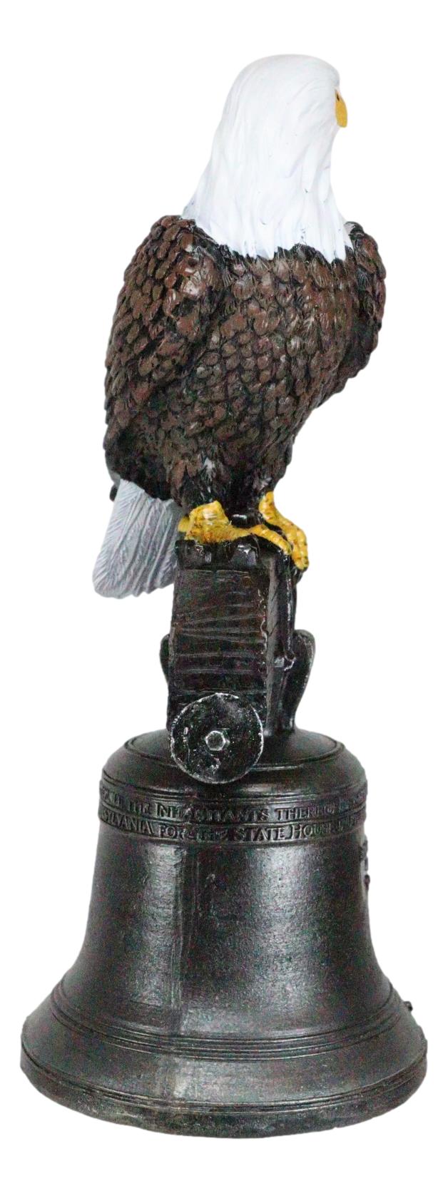 Independence Day American Patriotic Bald Eagle Perching On Liberty Bell Figurine