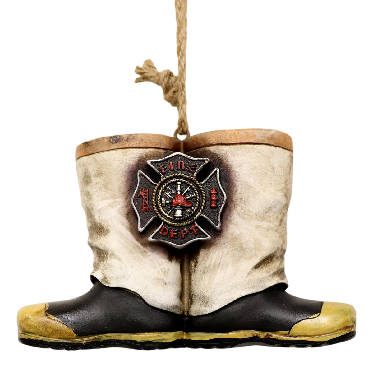 Rustic Fire Department Fireman Boots Large Resonant Patio Spiral Wind Chime - Ebros Gift