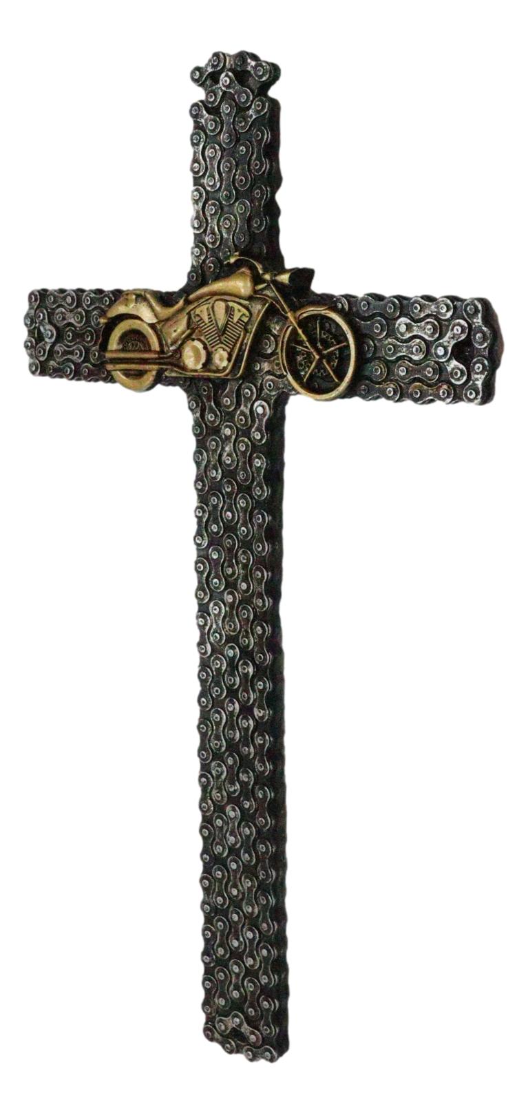 Western Rustic Motorcycle Chains Mechanic Biker Chopper Bike Wall Cross Decor - Ebros Gift