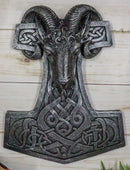 Viking Ram Skull God Thor Hammer Mjolnir With Runes Knotwork Wall Decor Plaque