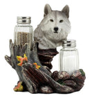 Ebros Full Moon Lone Alpha Gray Wolf Glass Salt & Pepper Shakers Holder Decor