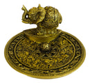 Feng Shui Golden Elephant With Trunk Up Lotus Padma Incense Burner Dish Figurine