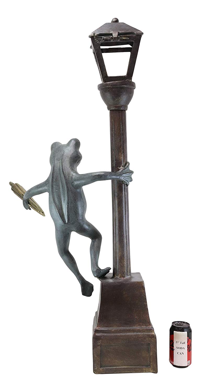 40"H Aluminum Whimsical Frog Dancing By Street Light Post Garden Lantern Statue