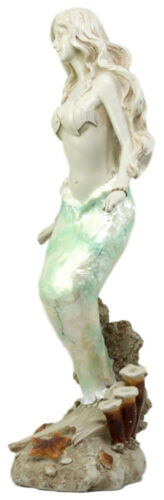 Ebros Ocean Turquoise Mermaid Sitting On Starfish Coral Bed Rock Figurine 18"H