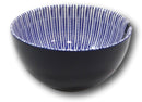 Pack Of 6 Artistic Blue Geometric Stripes Rice Soup Salad Ceramic Bowls 14oz