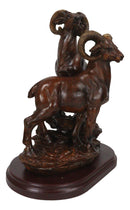 Rustic Country Bighorn Sheep Ram Family On Rock Faux Mahogany Wood Figurine