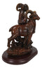Rustic Country Bighorn Sheep Ram Family On Rock Faux Mahogany Wood Figurine