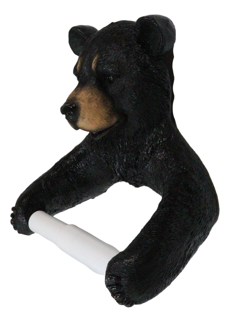 Ebros Whimsical Black Bear Toilet Paper and Hand Towel Holder Set Bathroom Decor
