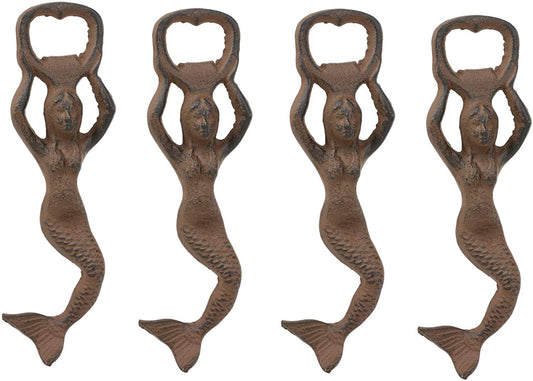 Ebros Rustic Vintage Heavy Duty Cast Iron Metal Nautical Coastal Goddess Siren Mermaid Soda Beer Bottle Cap Opener 7" High Mermaids Under The Sea Party Decor Accent (4)