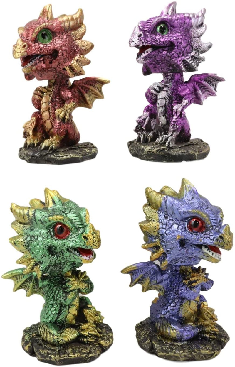 Ebros Gift Set of 4 Whimsical Wyrmling Baby Dragons Bobblehead Small Figurines