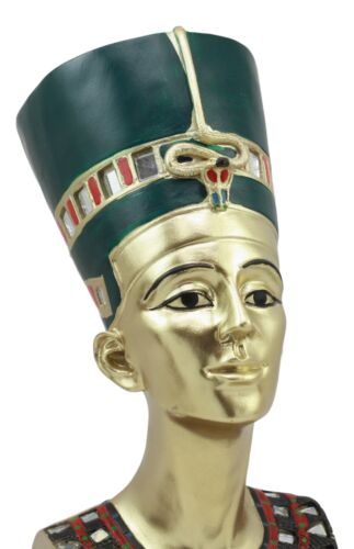 Ebros Golden Ancient Egyptian Queen Nefertiti Bust Statue 9.75" Tall Wife of Pharaoh Akhenaten - Ebros Gift