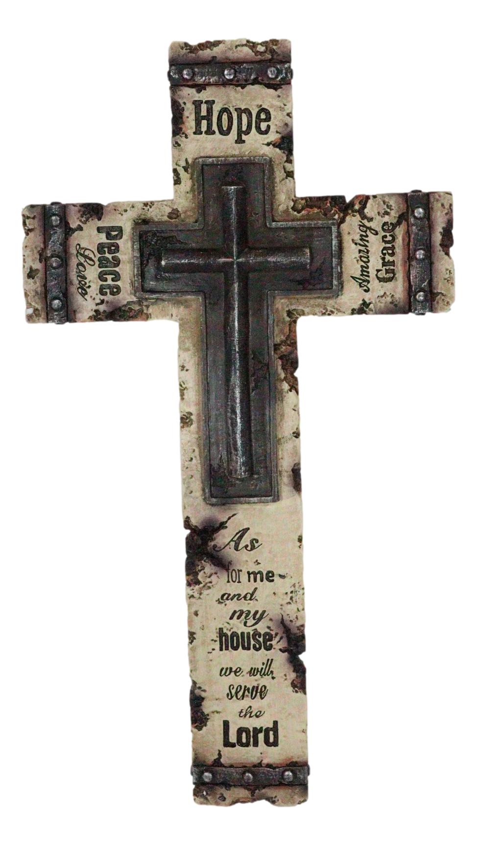 Rustic Western Christian Love Hope Peace Amazing Grace Bible Verse Wall Cross - Ebros Gift