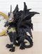 Blue Sapphire Golden Armored Combat Dragon Standing Guard In Faux Stone Statue