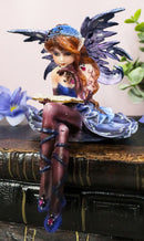 Ebros Blue Bookworm Fairy Shelf Sitter Figurine 4" Tall Whimsical Fantasy Faerie