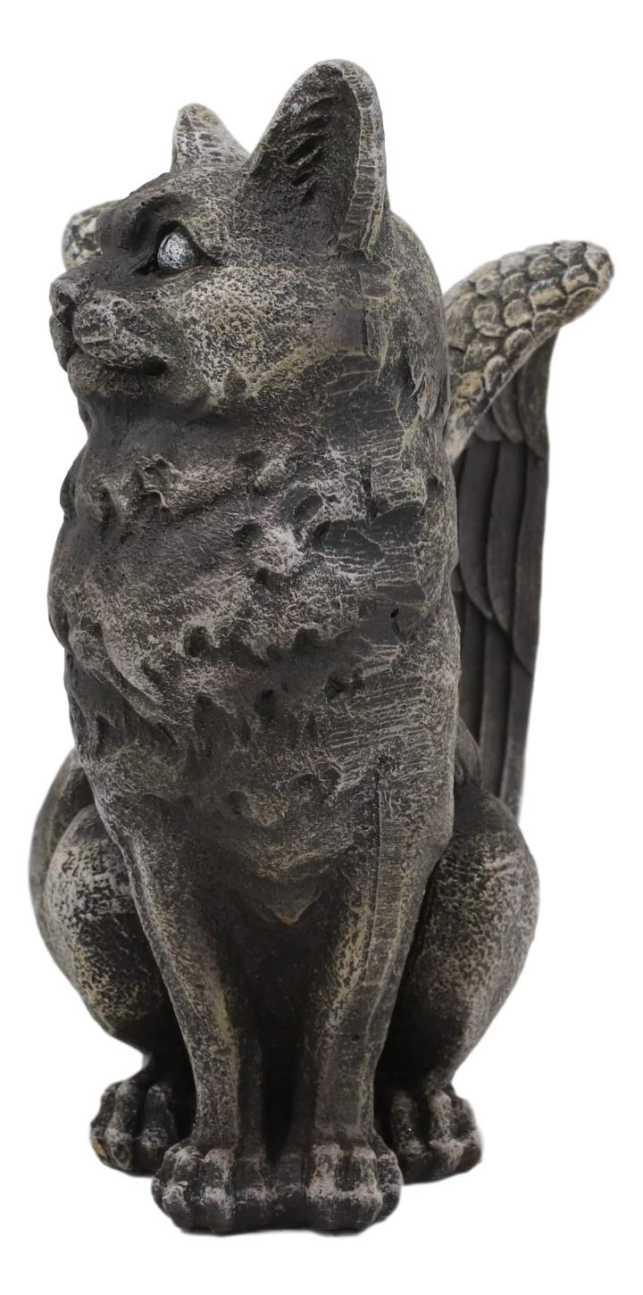 Gothic Notre Dame Angel Wings Cat Gargoyle Right Facing Candle Holder Statue 5"H - Ebros Gift