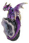 Space Purple Iridescent Dragon On Faux Geode Rock Quartz Crystal Cove Figurine