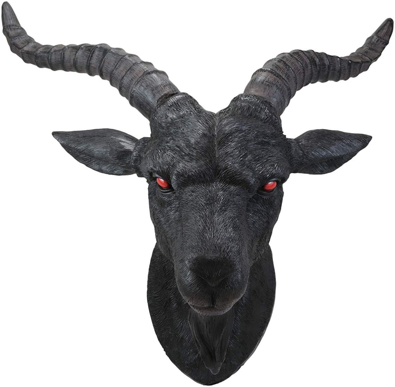 Ebros Large 18.5" Wide Black Goat With Red Eyes Wall Sculpture Hanging Plaque - Ebros Gift