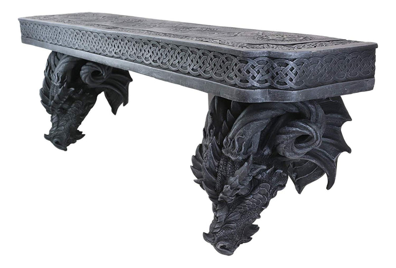 Ebros The Wolf Ram Medieval Dual Dragons Stoic Faux Stone Wall Hanging Floating Shelf with Celtic Knotwork Patterns 37.5" Long Fantasy Dungeons and Dragon Themed Structural Decor