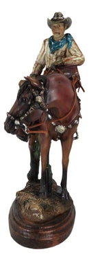 Western Desert Cowboy On Saddleback Brown Stallion Horse By Cactus Figurine