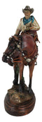 Western Desert Cowboy On Saddleback Brown Stallion Horse By Cactus Figurine