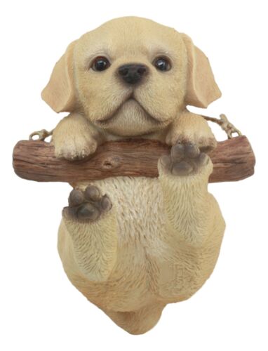 Lifelike Yellow Labrador Puppy Macrame Branch Hanger 5"Tall With Jute Strings