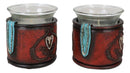 Set Of 2 Western Cowgirl Love Heart Scrollwork Faux Leather Votive Candle Holder