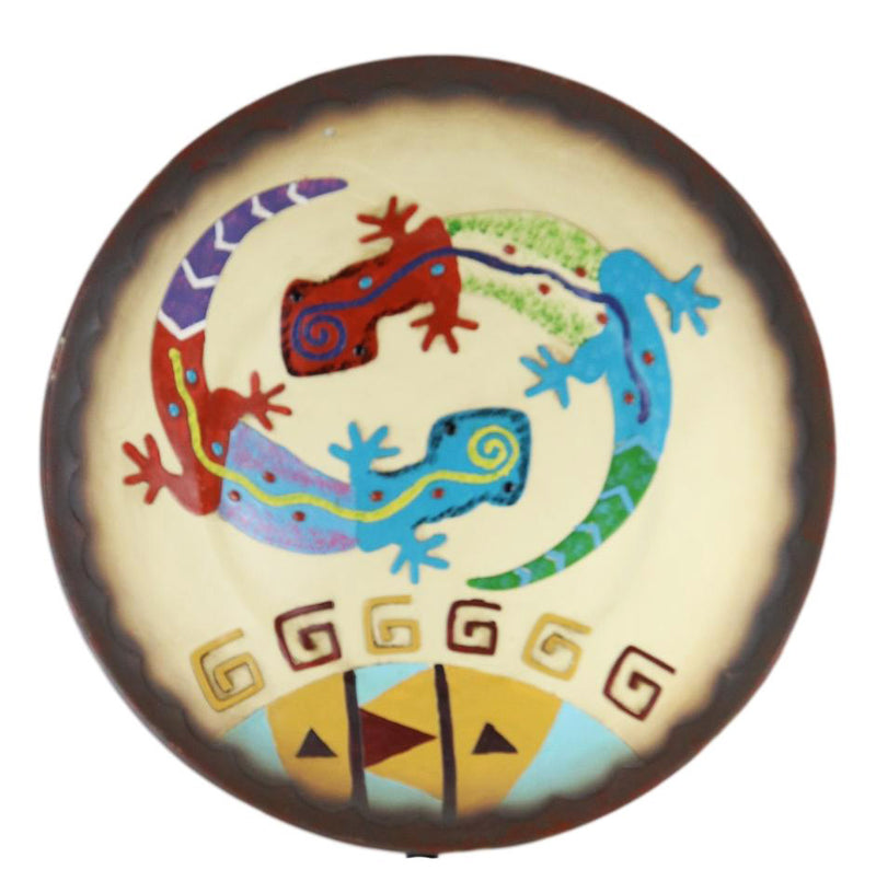 Southwestern Boho Chic Gecko Lizards With Mayan Vector Large Wall Plate Decor