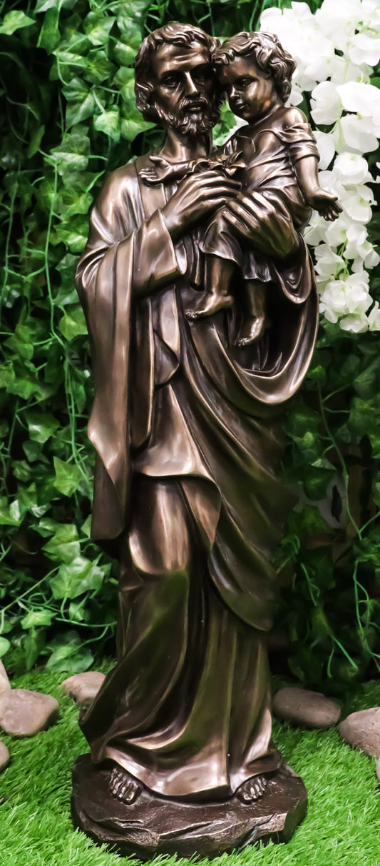 Large Saint Joseph Carrying Child Jesus Decor Statue 24"H Holy Family Figurine