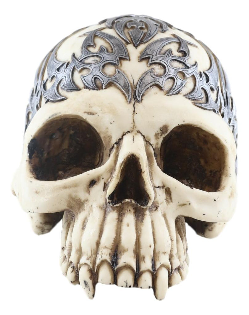 Graveyard Celtic Silver Lining Tribal Tattoo Half Homosapien Skull Figurine