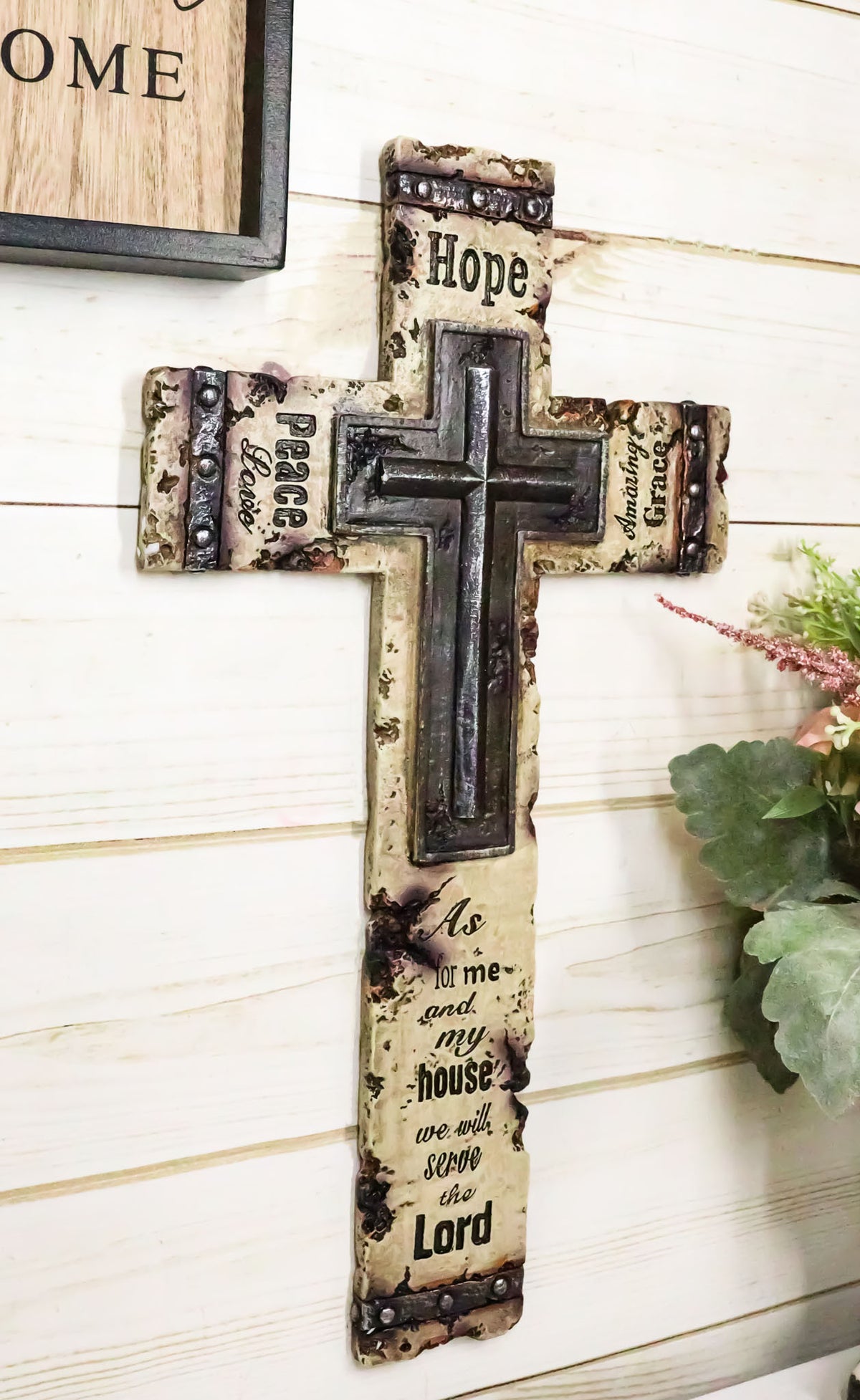 Rustic Western Christian Love Hope Peace Amazing Grace Bible Verse Wall Cross - Ebros Gift