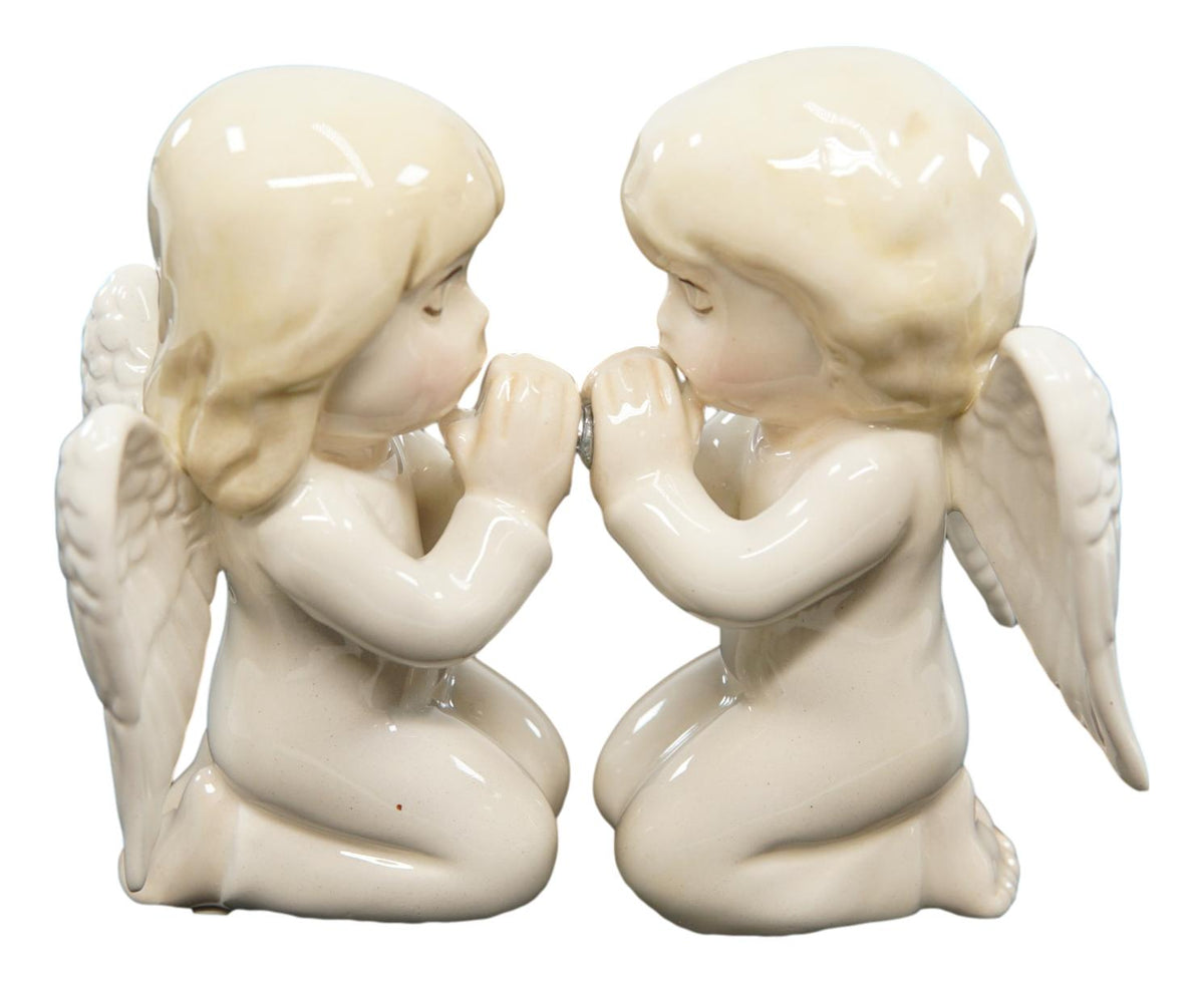 Ebros Nostalgic Praying Boy And Girl Angels Magnetic Ceramic Salt Pepper Shakers Set
