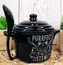 Wicca Purrfect Stew Pentagram Moon Cat Fine Bone China Bowl With Spoon And Lid