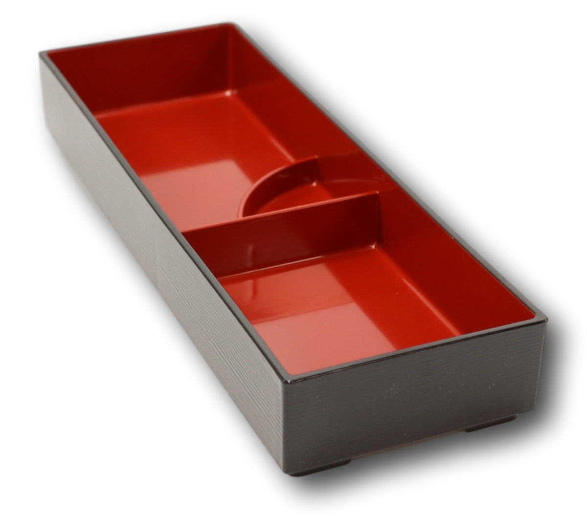 Red Black Japanese Long Bento Box With Dividers 3 Compartments Platter Plate - Ebros Gift
