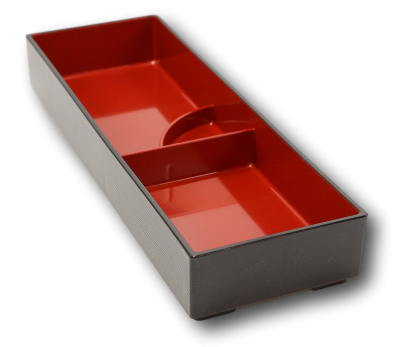 Red Black Japanese Long Bento Box With Dividers 3 Compartments Plate Pack Of 4