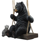 Large Swinging Black Bear With Buddy Raccoon Hanging Statue With Rope Ties 15"H