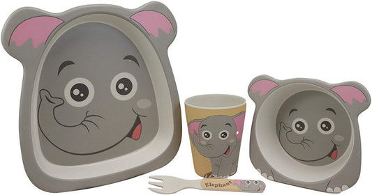 Ebros Elephant 5 Piece Organic Bamboo Dinnerware Set For Kids Children Toddler