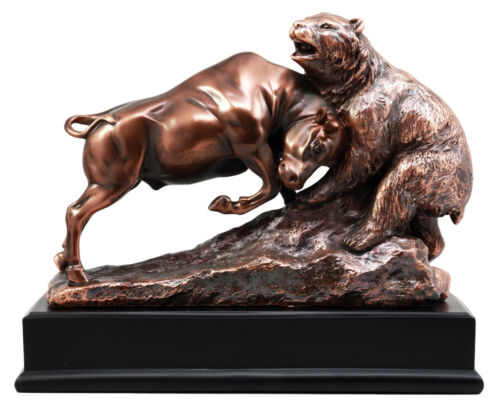 Ebros Wall Street Charging Bull Goring Bear Bronze Electroplated Figurine