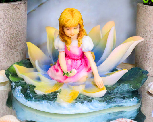 Thumbelina Of Lilies Girl Fairy Sitting On Water Lily Flower In Pond Figurine