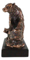 Black Bear Mother With Cub Climbing Rock Bronze Electroplated Resin Statue 9"H